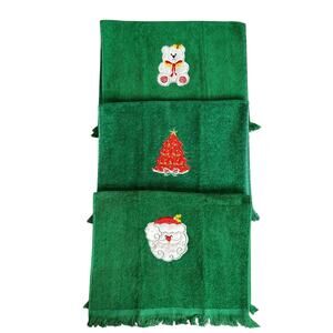 Vintage 3 Cannon Handtowels Tea Towel Christmas Embroidered Fringe Made in USA